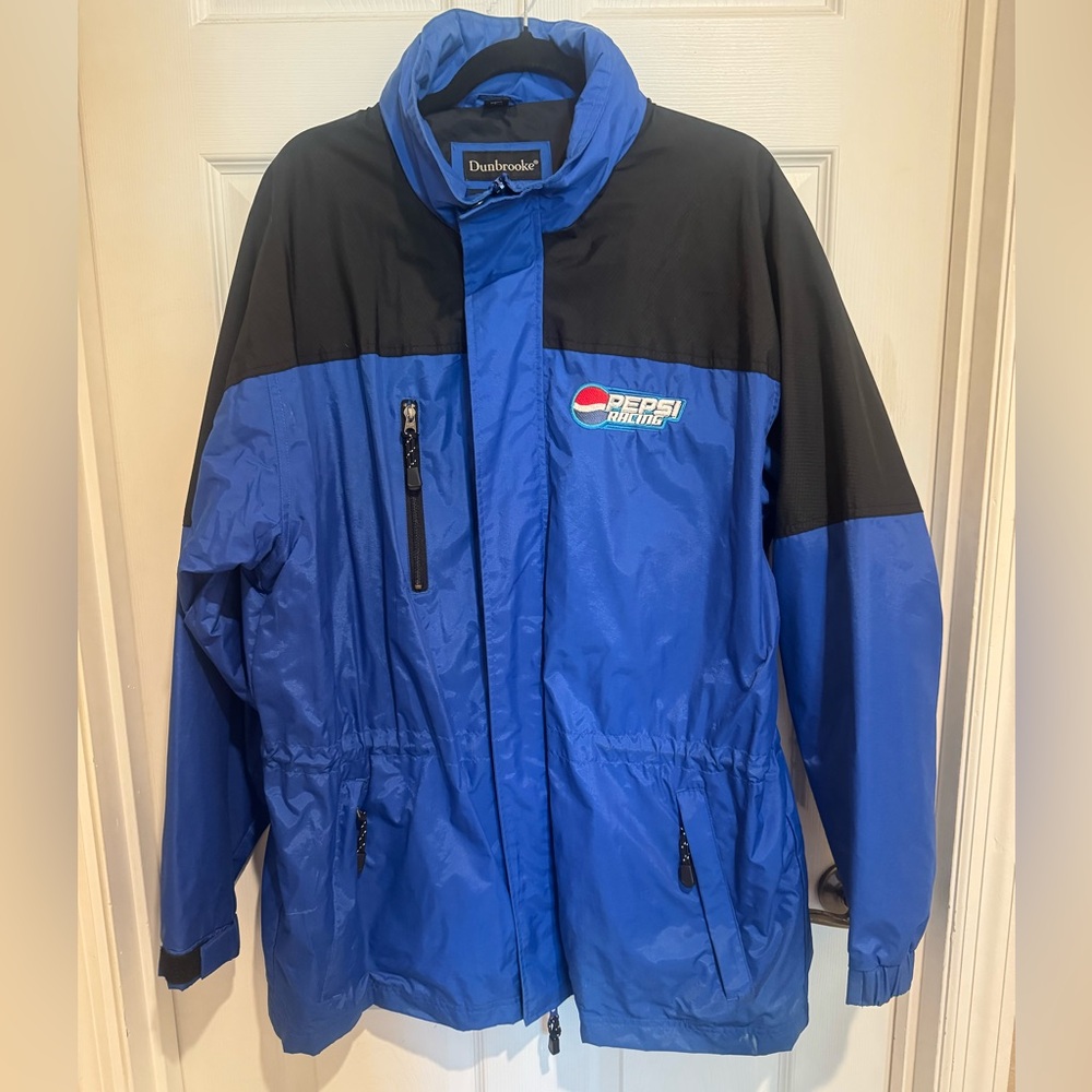 Vintage Pepsi Racing Jacket, Men’s Large Rain Jacket With Zipper Pockets & Hood